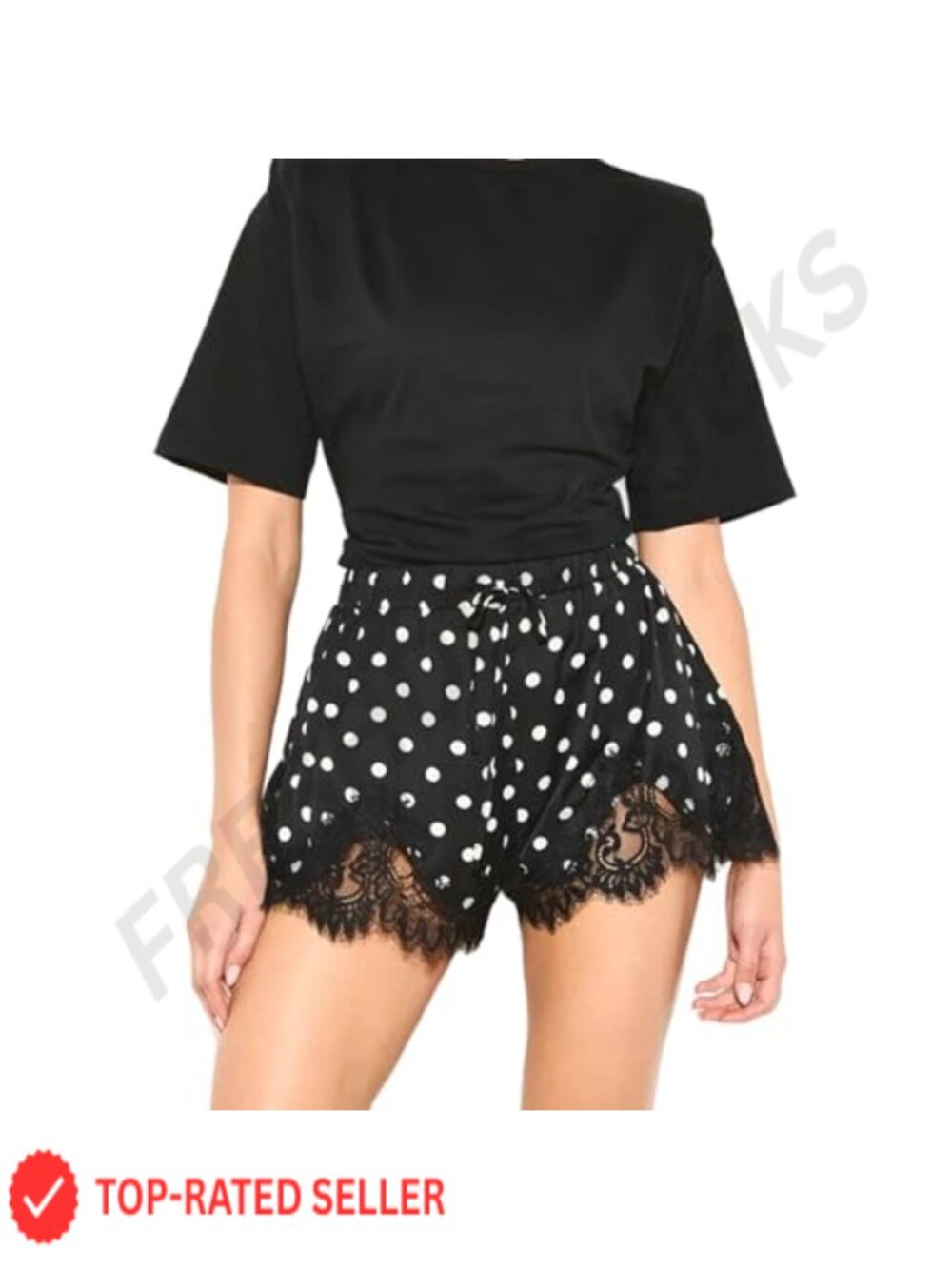 Y2K Polka Dot Satin Lace Trim Sleep Shorts Pajama Bottoms